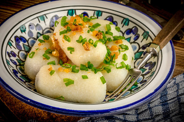Potato dumplings stuffed with minced meat