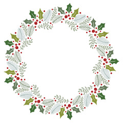 Christmas Wreath with Round Frame for Cards Design Vector Layout with Copyspace Can be use for Decorative Kit, Invitations, Greeting Cards, Blogs, Posters, Merry Christmas and Happy New Year. - 236448628