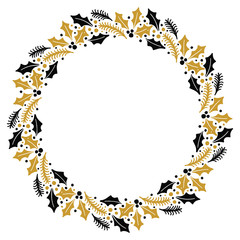 Christmas Wreath with Round Frame for Cards Design Vector Layout with Copyspace Can be use for Decorative Kit, Invitations, Greeting Cards, Blogs, Posters, Merry Christmas and Happy New Year.