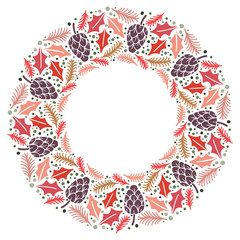 Christmas Wreath with Round Frame for Cards Design Vector Layout with Copyspace Can be use for Decorative Kit, Invitations, Greeting Cards, Blogs, Posters, Merry Christmas and Happy New Year.