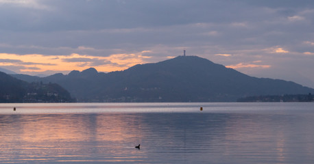 Sunset on a mountain lake