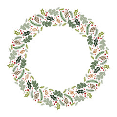Christmas Wreath with Round Frame for Cards Design Vector Layout with Copyspace Can be use for Decorative Kit, Invitations, Greeting Cards, Blogs, Posters, Merry Christmas and Happy New Year.