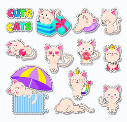 Collection of cute vector cats. Doodle character for print, web design, postcards. Set of stickers