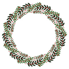 Christmas Wreath with Round Frame for Cards Design Vector Layout with Copyspace Can be use for Decorative Kit, Invitations, Greeting Cards, Blogs, Posters, Merry Christmas and Happy New Year.
