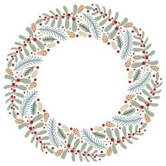 Christmas Wreath with Round Frame for Cards Design Vector Layout with Copyspace Can be use for Decorative Kit, Invitations, Greeting Cards, Blogs, Posters, Merry Christmas and Happy New Year.