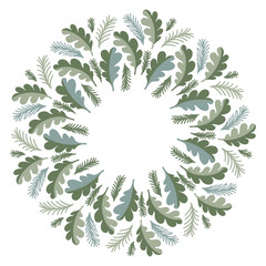 Christmas Wreath with Round Frame for Cards Design Vector Layout with Copyspace Can be use for Decorative Kit, Invitations, Greeting Cards, Blogs, Posters, Merry Christmas and Happy New Year.