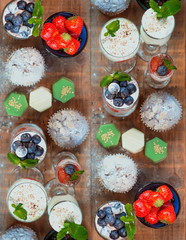 desserts, berries, muffins, sweets on the table