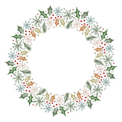 Christmas Wreath with Round Frame for Cards Design Vector Layout with Copyspace Can be use for Decorative Kit, Invitations, Greeting Cards, Blogs, Posters, Merry Christmas and Happy New Year.