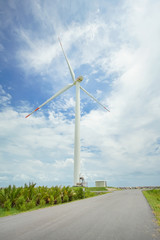 Fototapeta na wymiar Wind Turbine in Pak Phanang, Nakhon Si Thammarat, Thailand.