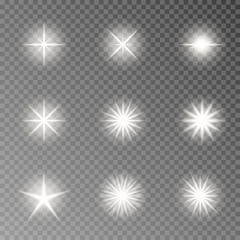 Obraz premium Flash light camera effect vector. Twinkle sparkle isolated on transparent background. Glare lens col