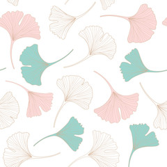Floral seamless pattern with gingko leaves. Vector