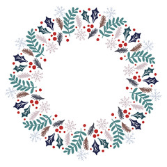 Christmas Wreath with Round Frame for Cards Design Vector Layout with Copyspace Can be use for Decorative Kit, Invitations, Greeting Cards, Blogs, Posters, Merry Christmas and Happy New Year.