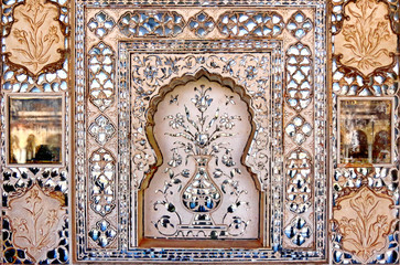 inlaid panel inside amber fort  jaipur india
