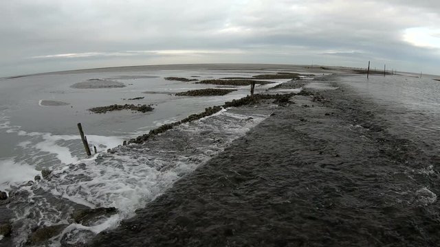 Wattenmeer, Buhne, Gezeiten, Schwenk
