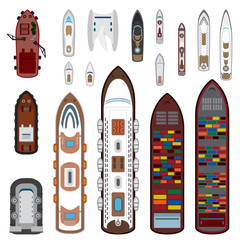 Ships top view set in color. Vector