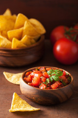 mexican salsa dip and nachos tortilla chips