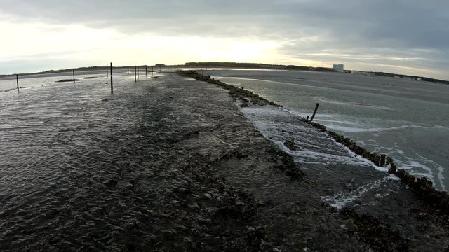 Wattenmeer, Buhne, Gezeiten, Schwenk
