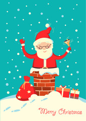 Santa Claus in the chimney in the Christmas holiday winter night