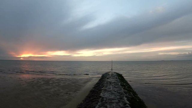 Buhne, Rippelmarken, Sonnenuntergang, Nordsee