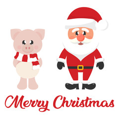 Fototapeta na wymiar cartoon christmas santa claus with christmas cartoon cute pig and christmas text