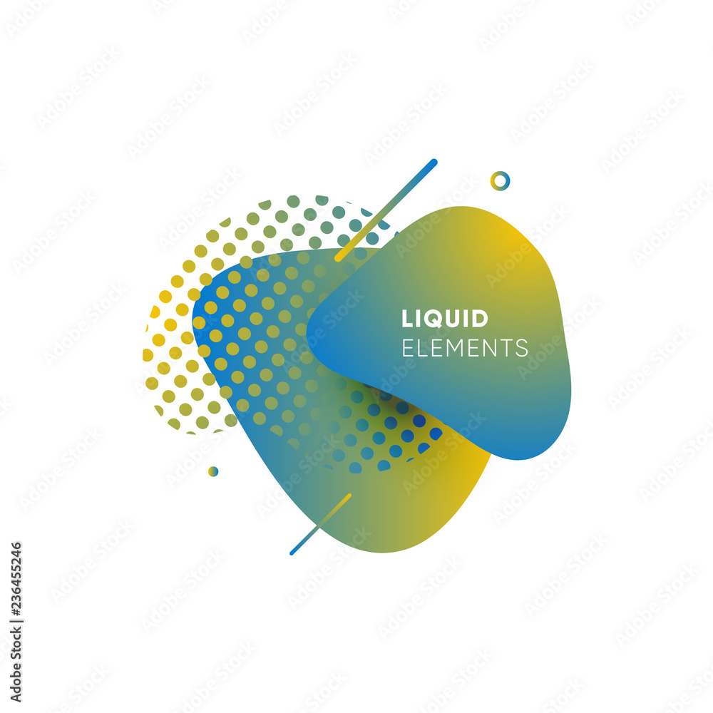 Wall mural dynamical colored graphic elements. gradient abstract banners with flowing liquid shapes. template f