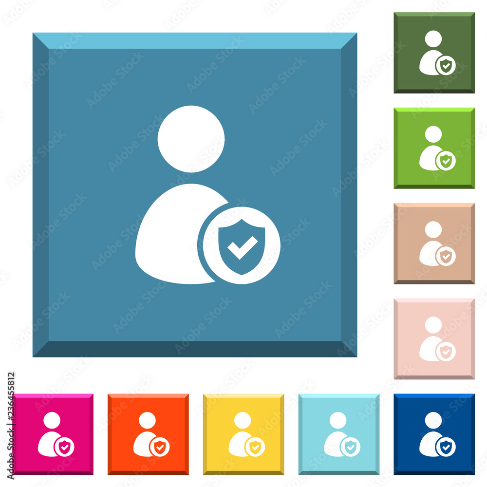 Poster user account protected white icons on edged square buttons