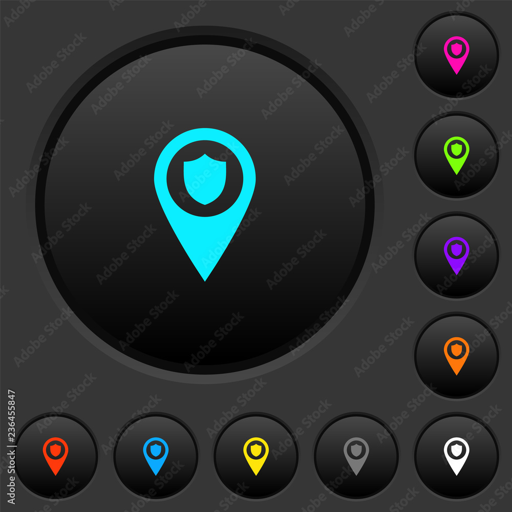 Poster police station gps map location dark push buttons with color icons