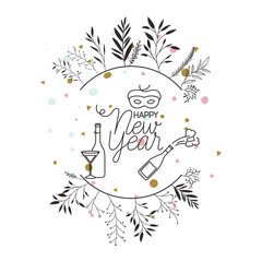 happy new year with elements decorative