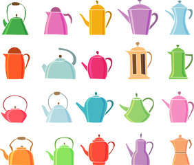 Set of teapot icon. Tea symbol. Flat Vector illustration.
