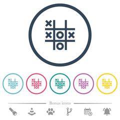Tic tac toe game flat color icons in round outlines