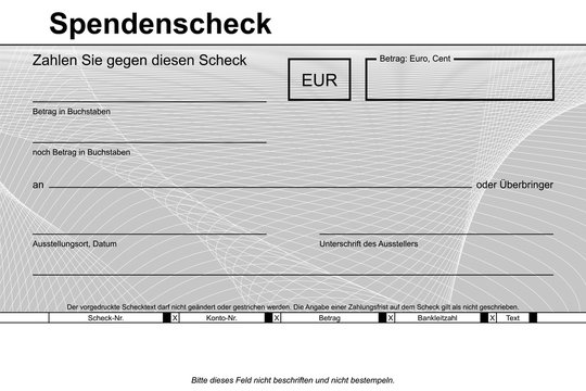 Spendenscheck - f&uuml;r &Uuml;bergabe bei Spendenaktion