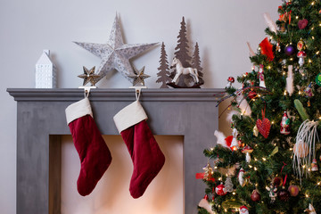 christmas stocking and christmas tree - Powered by Adobe