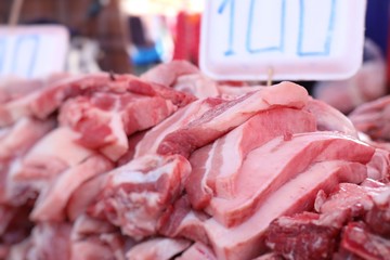 fresh pork meat in market