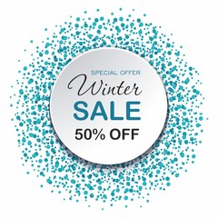 Round background with dots on white background. Winter sale. Vector illustration template