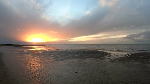 Wattenmeer, Sonnenuntergang, Schwenk, Rippelmarken