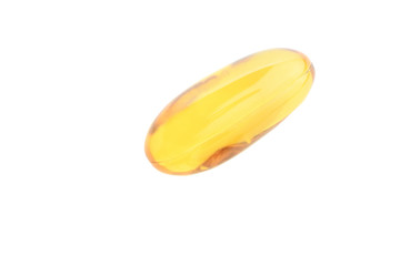 Medicine: Close up of Omega 3 Capsule Isolated on White Background 
