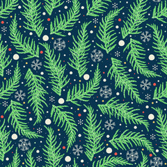 Seamless pattern with branches of coniferous tree. Christmas background