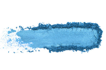 Blue crumbled / crushed eyeshadow isolated on white - obrazy, fototapety, plakaty