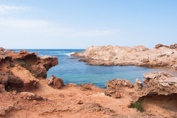 Fototapeta na wymiar Foreshortening on Pregonda beach area of Menorca a Spanish island