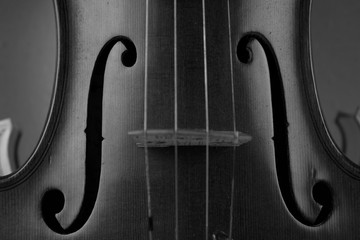 In selective focus of wooden violin,show texture of wood and detail of violin,art tone,blurry light...