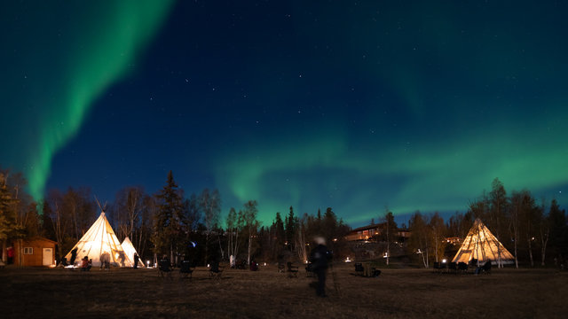 Green Aurora Light At Yellow Knife Village