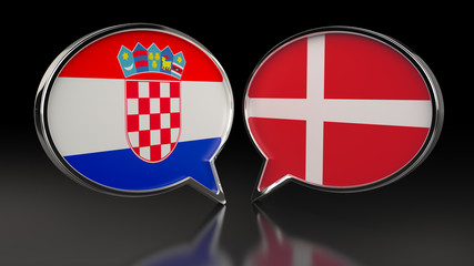 Croatia and Denmark flags with Speech Bubbles. 3D illustration