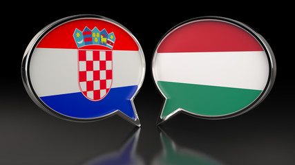 Obraz premium Croatia and Hungary flags with Speech Bubbles. 3D illustration