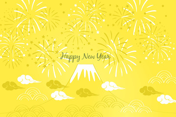 Fototapeta na wymiar Fireworks and mountain illustration for new year, japanese traditional pattern