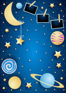 Sky with moon, planets and photo frames