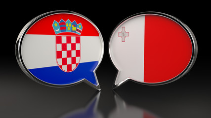 Croatia and Malta flags with Speech Bubbles. 3D illustration