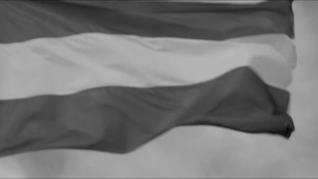 Flag of The Netherlands waving against a sky | 4K - VINTAGE STYLE - BLACK AND WHITE - PROJECTOR - SLOW MOTION - SLOMO