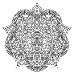 Black and white mandala vector isolated on white. Vector hand drawn circular decorative element.