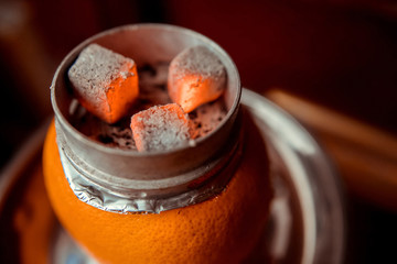 hookah hot coals for smoking and leisure in natural lighting