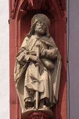 Saint James the Apostle statue on the portal of the Marienkapelle in Wurzburg, Bavaria, Germany